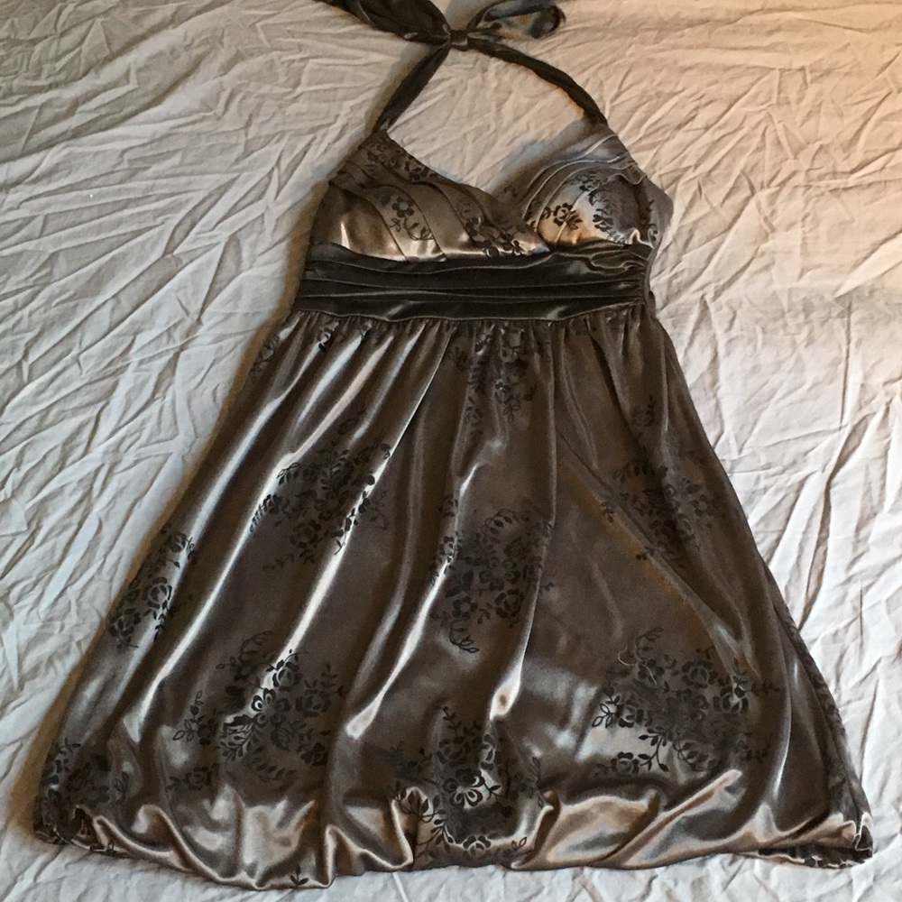 Silver Floral Halter Party Dress Size XS